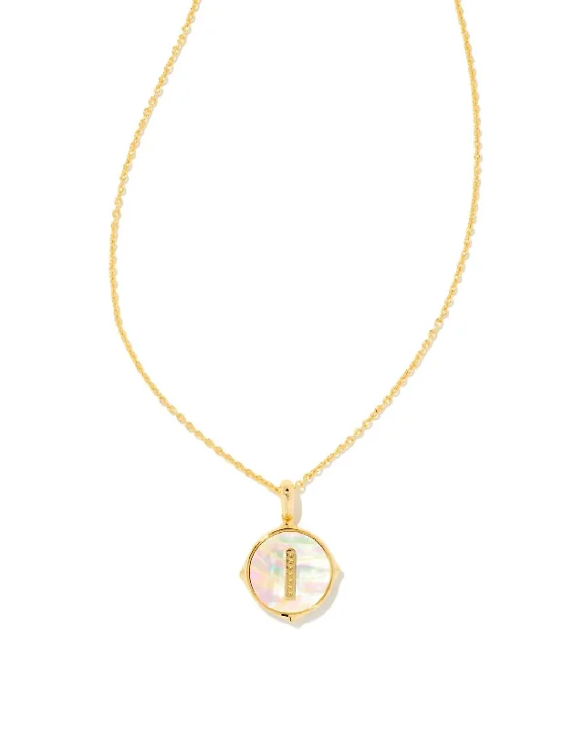 Women'a Letter I Disc Pendant Necklace In Gold Iridescent Abalone