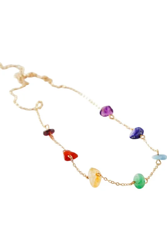 Women's 7 Chakra Raw Stone Crystal Necklace In Gold