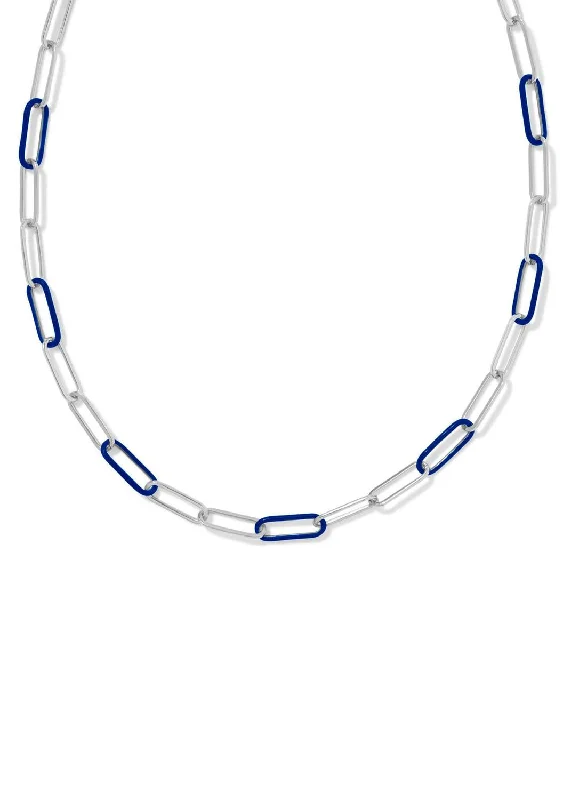 Women's Ainsley Convertible Chain Necklace In Rhodium/navy Enamel