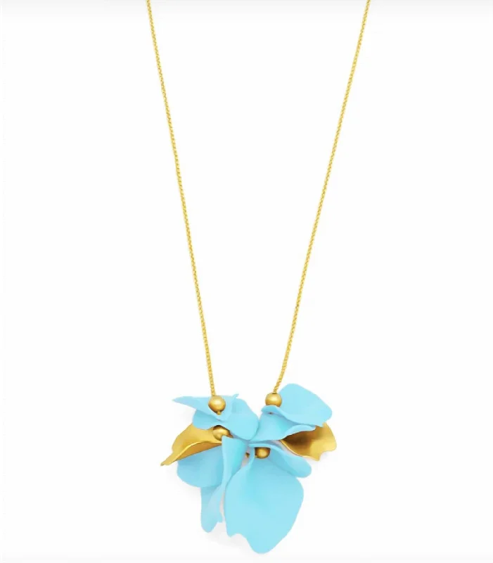 Women's Flower Petal Long Necklace In Light Blue