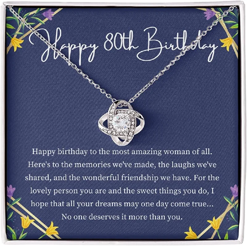 Unmissable Jewelry Clearance – Final Reductions 80th Birthday Necklace - Love Knot Necklace Personalized Birthday Necklace Gift Box With Floral Card For Woman