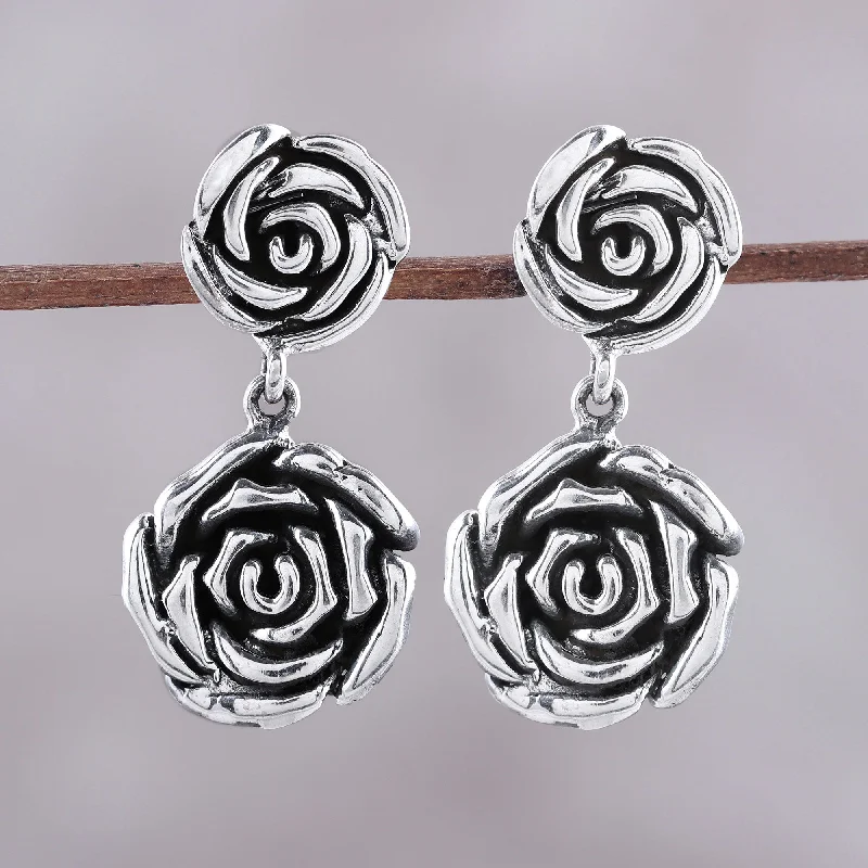 Luxury Jewelry At Unbeatable Discounts Adorable Beauty Rose-Shaped Sterling Silver Dangle Earrings from India