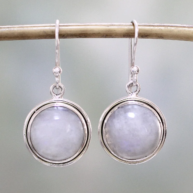 Affordable Gold-Plated Jewelry For Modern Fashion Alluring Mist Rainbow Moonstone Dangle Earrings by Indian Artisans