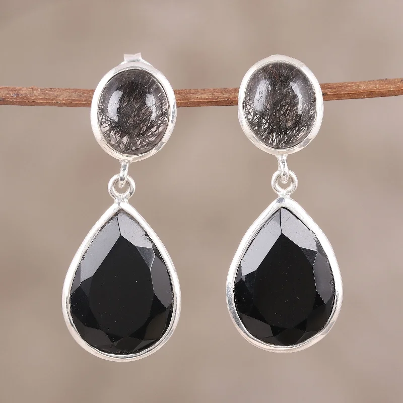 Unmissable Jewelry Clearance – Final Reductions Alluring Onyx Black Onyx and Tourmalinated Quartz Dangle Earrings