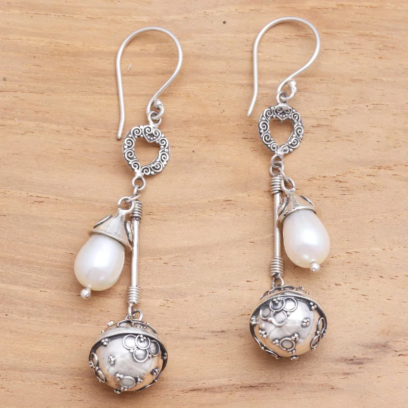 Dainty Floral Jewelry For Feminine Elegance Angel Chimes Sterling Silver and Cultured Pearl Harmony Ball Earrings