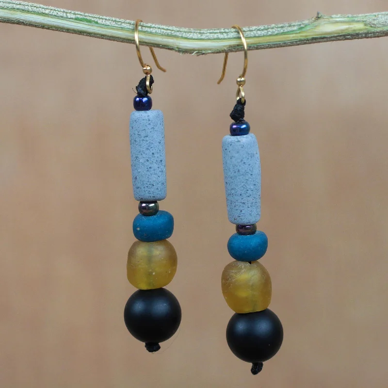 Waterproof Stainless Steel Jewelry For Lasting Beauty Authentic Ghana Recycled Glass and Plastic Beaded Dangle Earrings