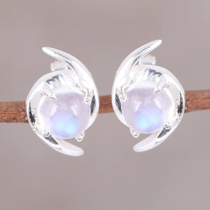 Luxury Jewelry Clearance – Shop Premium Styles Now Awe of Aurora Indian Rainbow Moonstone and Sterling Silver Button Earrings