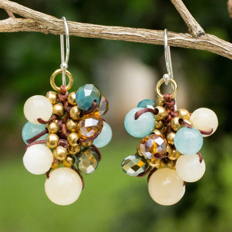 Exclusive Gemstone Jewelry Markdowns – Shop Now Azure Cattlelaya Yellow and Blue Quartz Beaded Earrings Knotted by Hand