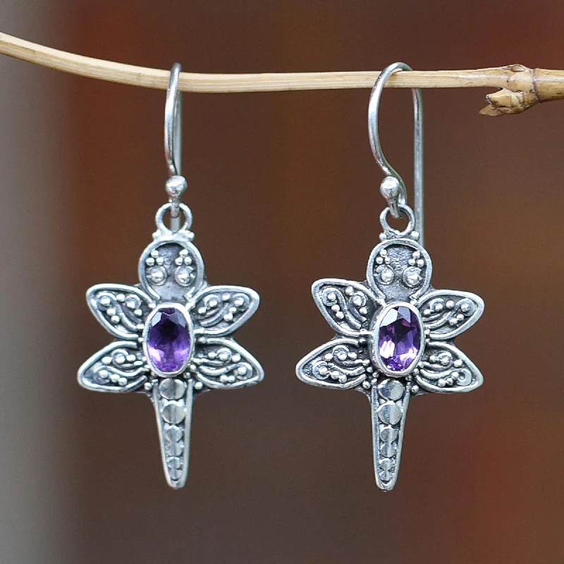 Elegant Necklaces And Bracelets At Limited-Time Offers Baby Dragonfly Amethyst & Silver Dangle Earrings