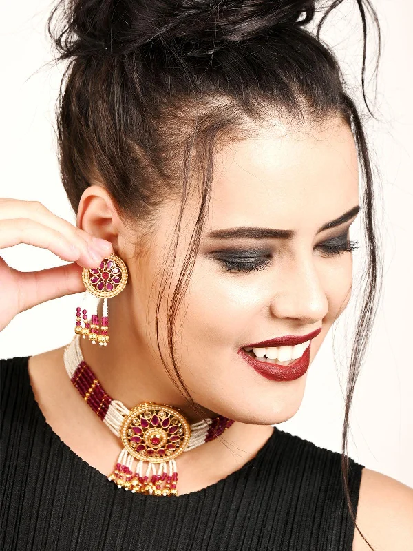 The Biggest Jewelry Sale Of The Year Is Here Odette Women Ravishing White And Maroon Choker Necklace Set