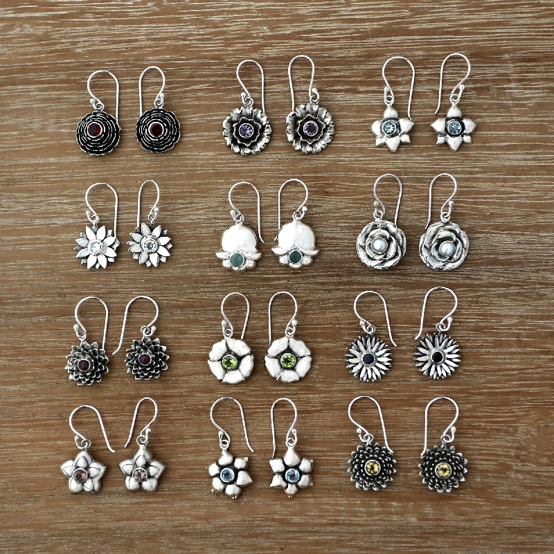 Dazzle With Discounts – Shop Jewelry On Sale Birthday Flowers Hand Crafted Birthstone Dangle Earrings from Bali