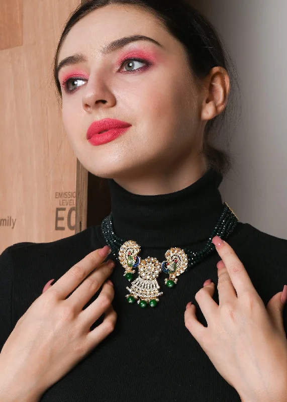 The Perfect Jewelry Piece At The Perfect Price Odette Women Golden Peacock Kundan Necklace Set The Perfect Jewelry Piece At The Perfect Price Odette Women Golden Peacock Kundan Necklace Set