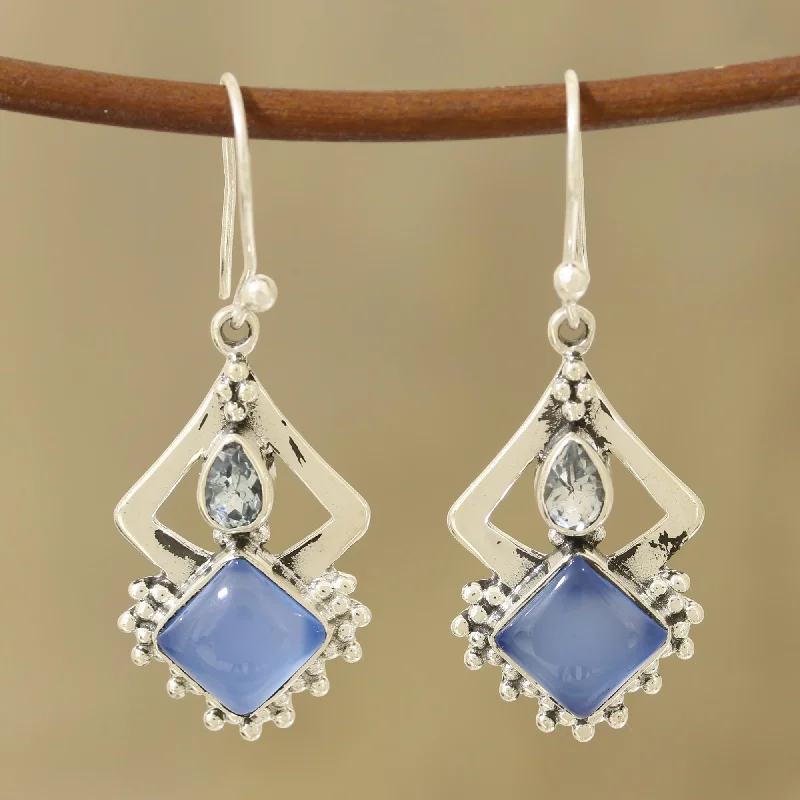 Affordable Luxury Jewelry For Every Occasion Blue Creativity Chalcedony and Blue Topaz Dangle Earrings from India Affordable Luxury Jewelry For Every Occasion Blue Creativity Chalcedony and Blue Topaz Dangle Earrings from India
