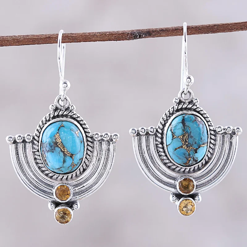 Fashion-Forward Jewelry At Exclusive Discounts Blue Flame Citrine and Blue Composite Turquoise Dangle Earrings