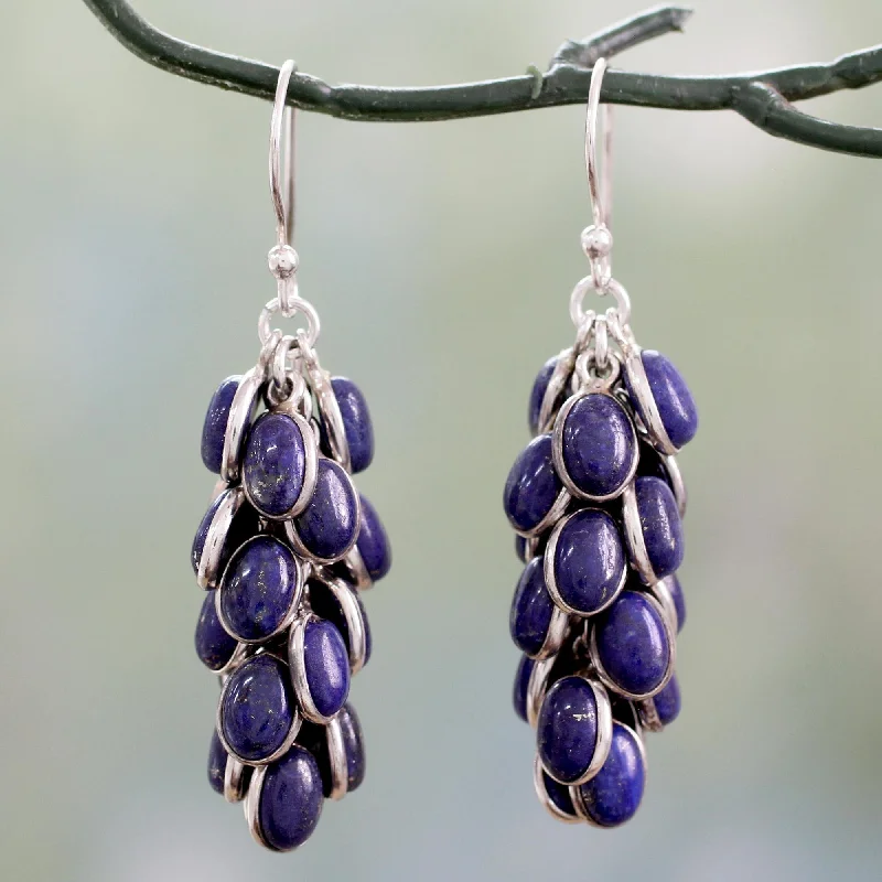Get Your Favorite Jewelry At The Best Price Blue Intuition Lapis Lazuli Clusters in Handmade Sterling Silver Earrings