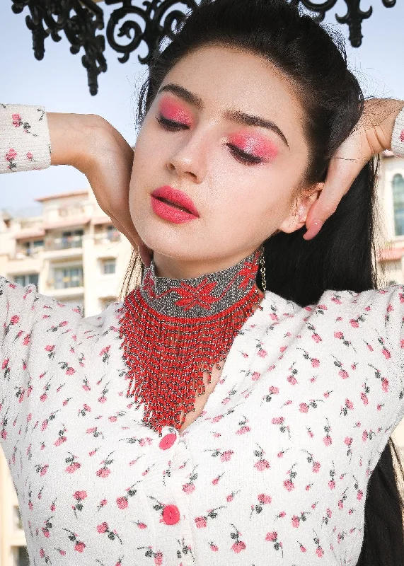 High-End Jewelry, Now More Affordable Than Ever Odette Women Beaded Red Handmade Choker