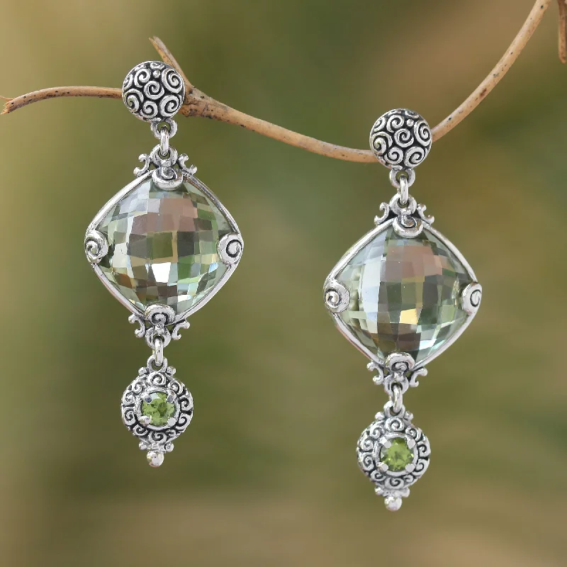 Discover Unique Jewelry With Special Limited-Time Offers Borobudur Glimmer Silver 925 Prasiolite and Peridot Dangle Earrings from Bali