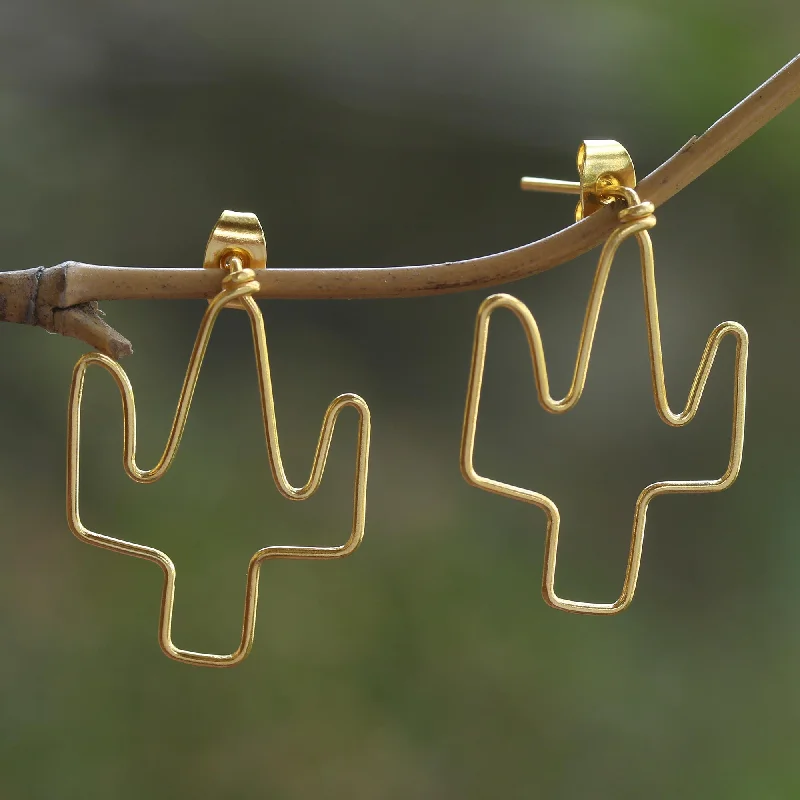 Exclusive Jewelry Markdowns – Limited-Time Offer Cactus Party Gold-Plated Cactus Drop Earrings from Bali