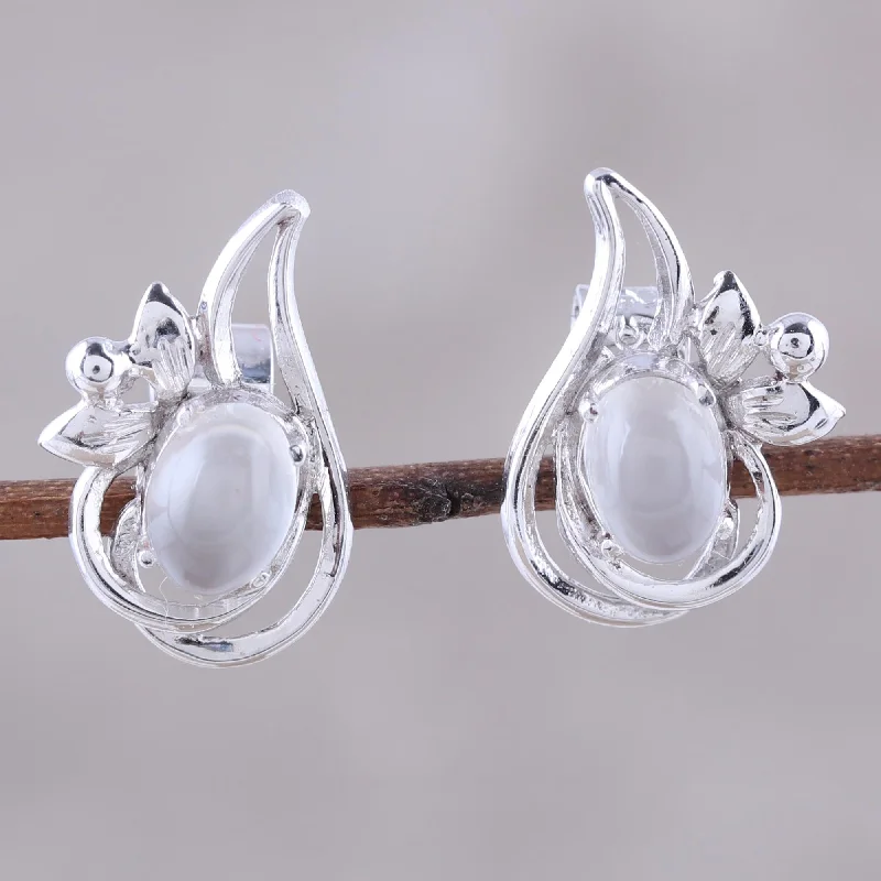 Modern Jewelry At Exclusive Discounts – Shop Today Classic Paisley Rhodium Plated Moonstone Paisley Button Earrings from India