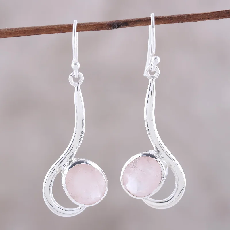 Grab Your Favorite Jewelry At The Lowest Prices Cool Sabarmati Rose Quartz Ovals Set In Sterling Silver Arc Dangle Earrings