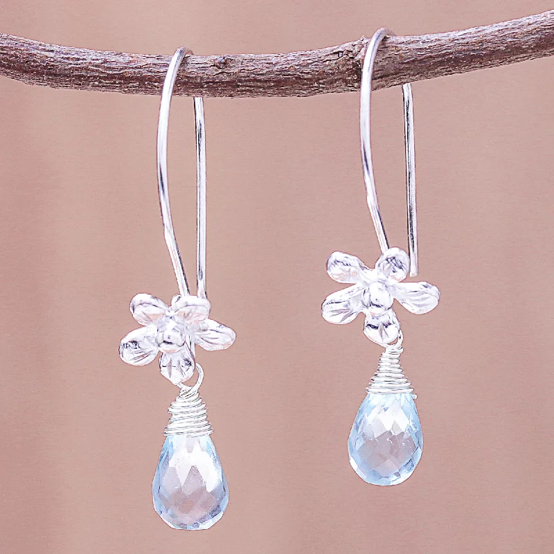 Seasonal Jewelry Sale – Upgrade Your Style Today Daisy Glitter Floral Faceted Blue Topaz Dangle Earrings from Thailand