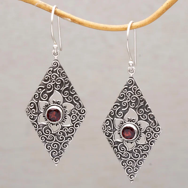 Elegant Designs, Unbeatable Discounts – Shop Jewelry Now Daisy Spirals Garnet Silver Dangle Earrings
