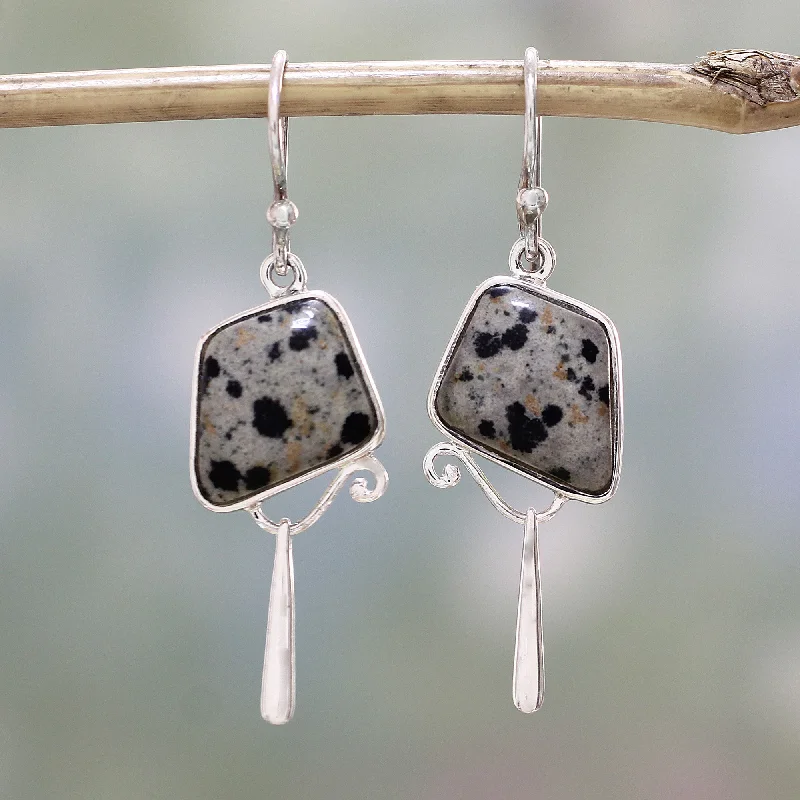 Shop Handcrafted Jewelry At Special Promotional Rates Dalmatian Beauty India Dalmatian Jasper and Sterling Silver Dangle Earrings