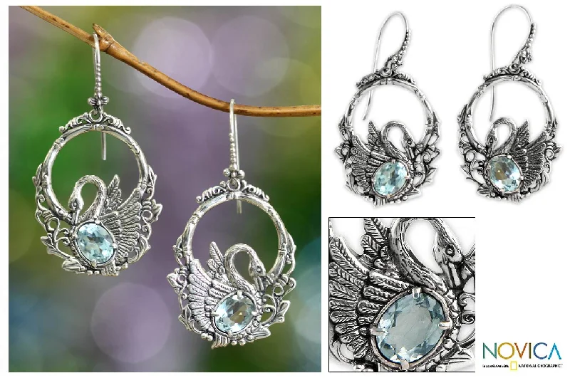 Limited-Time Offer On Elegant Jewelry Pieces Dancing Swan Blue Topaz Dangle Earrings