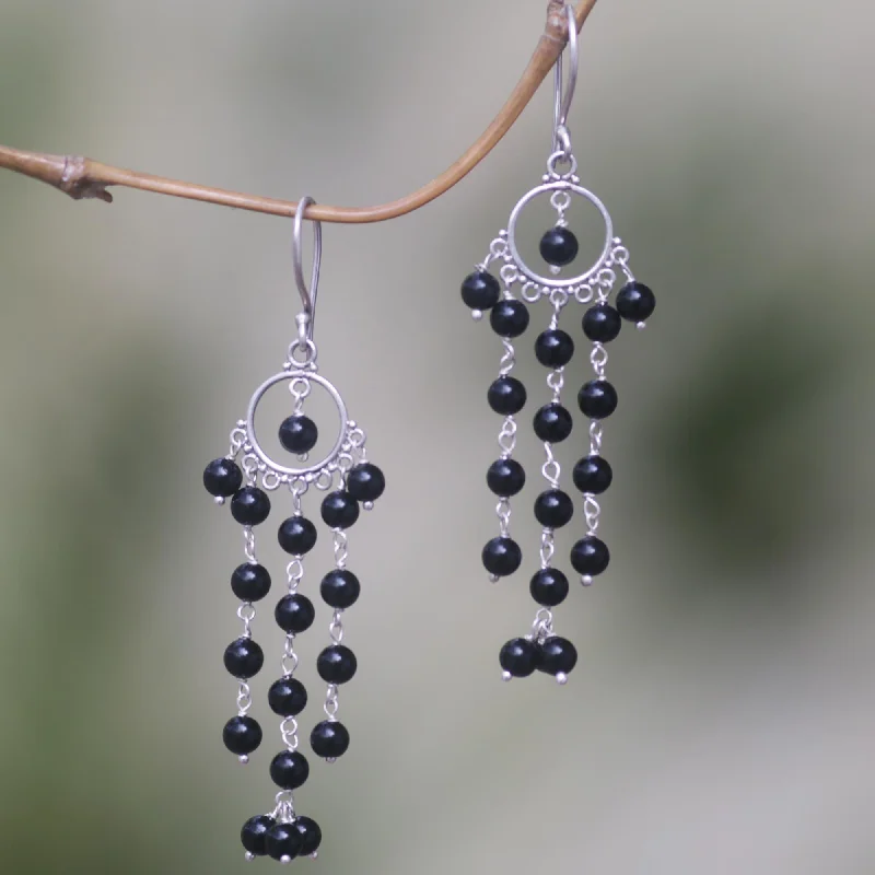 Buy More, Save More On Stunning Jewelry Pieces Dangling Hopes Artisan Crafted Onyx and Sterling Silver Chandelier Earrings