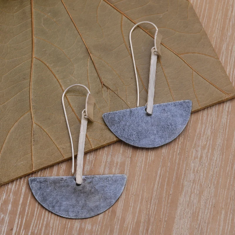 Dazzle In Elegance With Our Biggest Jewelry Sale Dark Half-Circle Modernity Modern Dark Sterling Silver and Copper Dangle Earrings