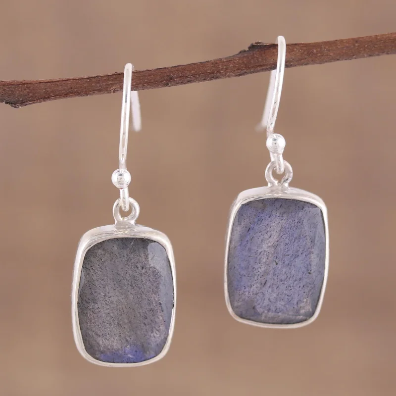Shop Trending Jewelry With Exclusive Savings Darkening Mist 15 Carat Labradorite Earrings in Sterling Silver Bezels