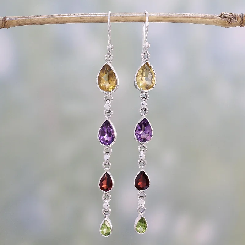 Glamorous Jewelry, Glamorous Deals – Shop Now Dazzling Drops Multi-Gem Citrine Amethyst Garnet and Peridot Earrings