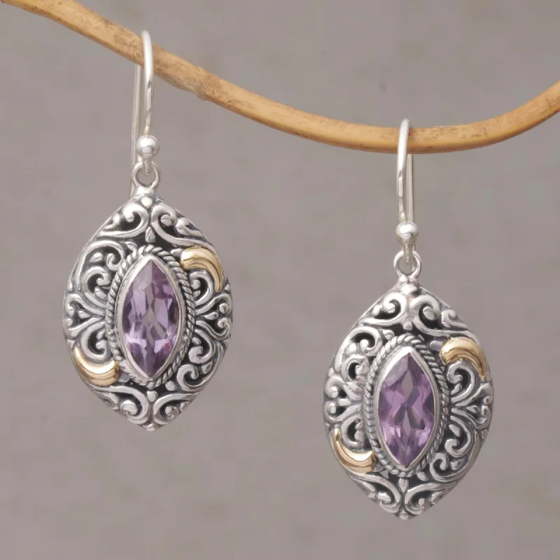 Affordable Luxury Jewelry For Every Occasion Defiant Beauty Gold Accent Amethyst Swirl Motif Dangle Earrings from Bali