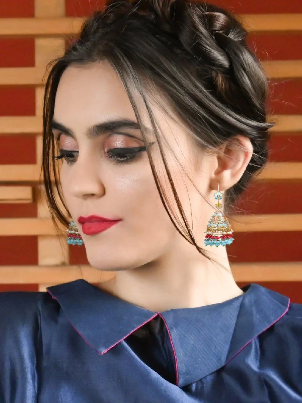 High-Quality Gemstone Jewelry For Special Occasions Odette Women Blue Metal Jhumkas High-Quality Gemstone Jewelry For Special Occasions Odette Women Blue Metal Jhumkas