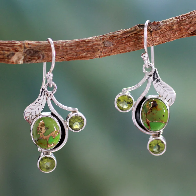 Modern Statement Jewelry For Bold Styling Dew Blossom Green Turquoise and Peridot Earrings from India Modern Statement Jewelry For Bold Styling Dew Blossom Green Turquoise and Peridot Earrings from India