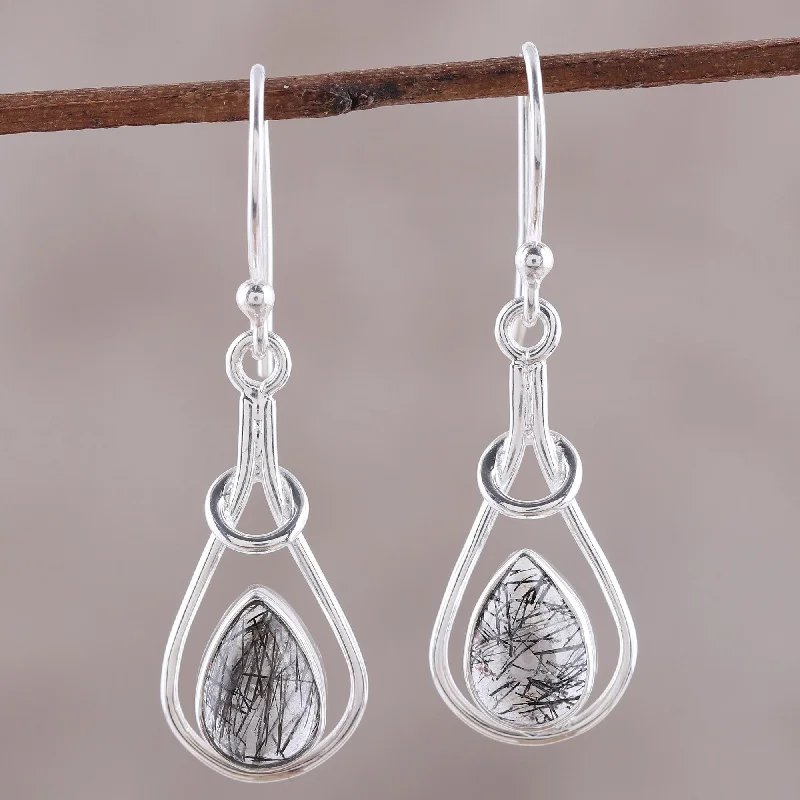 Premium Diamond Jewelry For Unforgettable Moments Droplet Flair Drop-Shaped Rutilated Quartz Dangle Earrings from India
