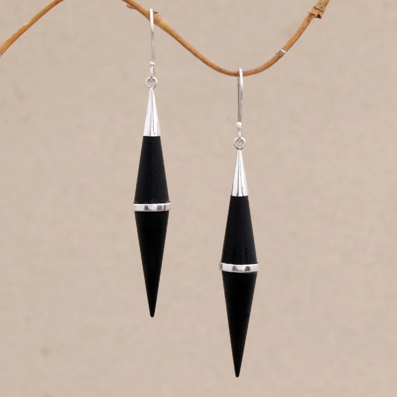 Elegant Jewelry Styles At Budget-Friendly Prices Elegant Cones Sterling Silver and Sono Wood Cone-Shaped Dangle Earrings
