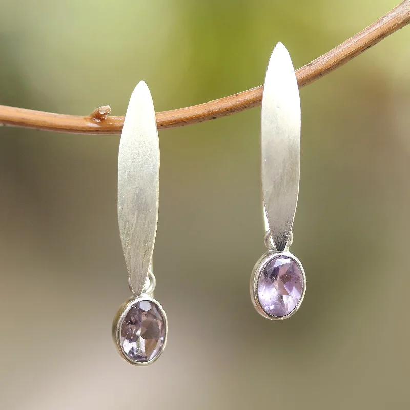 Clearance Sale On High-End Jewelry Collections Elegant Ellipses Elliptical Amethyst Dangle Earrings from Bali Clearance Sale On High-End Jewelry Collections Elegant Ellipses Elliptical Amethyst Dangle Earrings from Bali