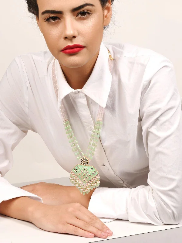 Premium Jewelry Now Available At Special Discounts Odette Women Enticing Pistachio Green And Rose Quartz Necklace Set