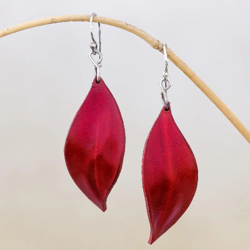 Handcrafted Jewelry Sale – Unique Designs At Low Prices Fanciful Leaves in Red Leaf-Shaped Leather Dangle Earrings in Red from Thailand Handcrafted Jewelry Sale – Unique Designs At Low Prices Fanciful Leaves in Red Leaf-Shaped Leather Dangle Earrings in Red from Thailand