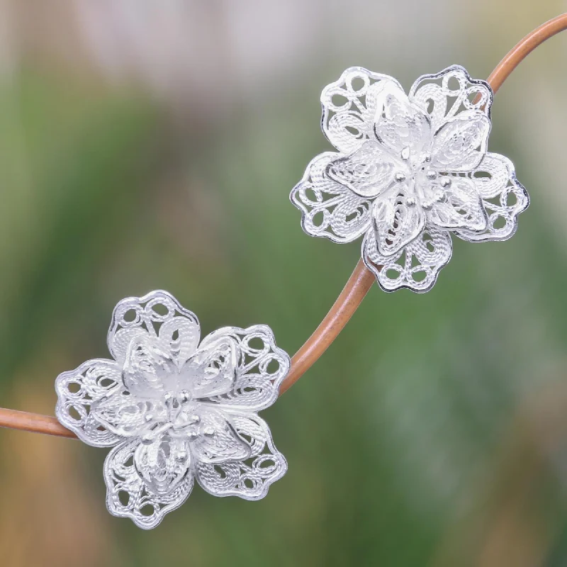 Elegant Jewelry, Exclusive Prices – Shop Now Filigree Magnolia Silver Button Earrings