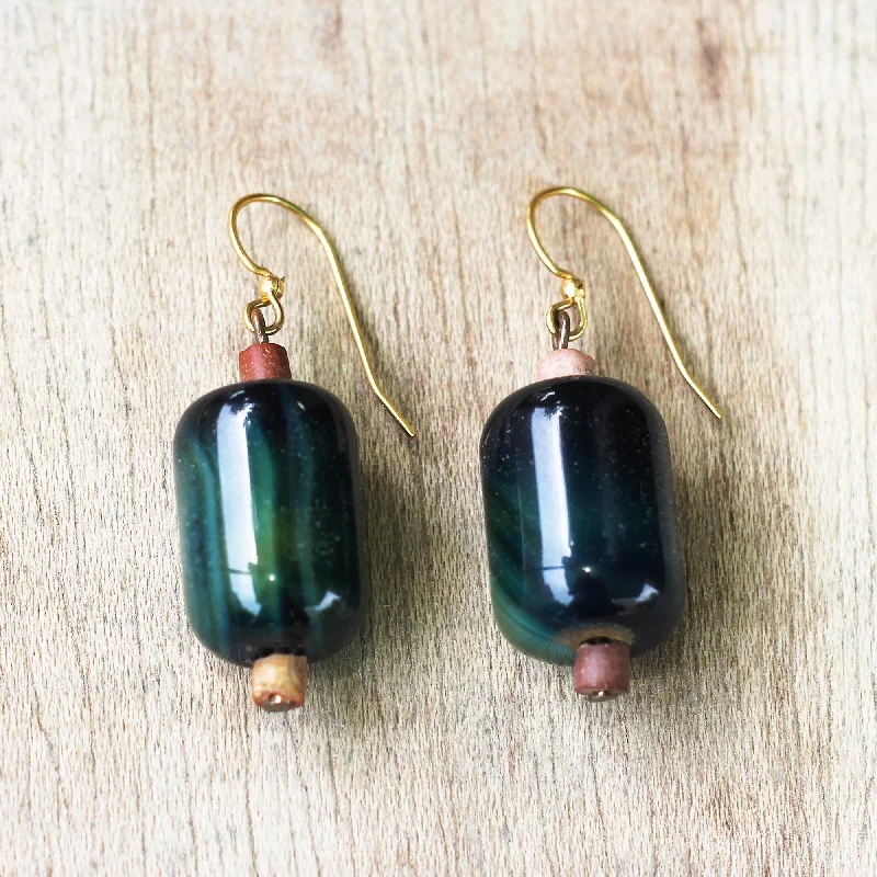 Special Offers On Handcrafted And Designer Jewelry Fine Woman Agate and Bauxite Beaded Dangle Earrings from Ghana