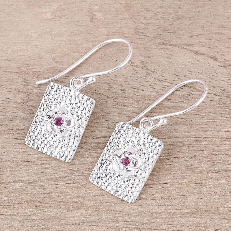 Discounted Jewelry For A Glamorous Look Floral Pictures Rectangular Floral Garnet Dangle Earrings from India