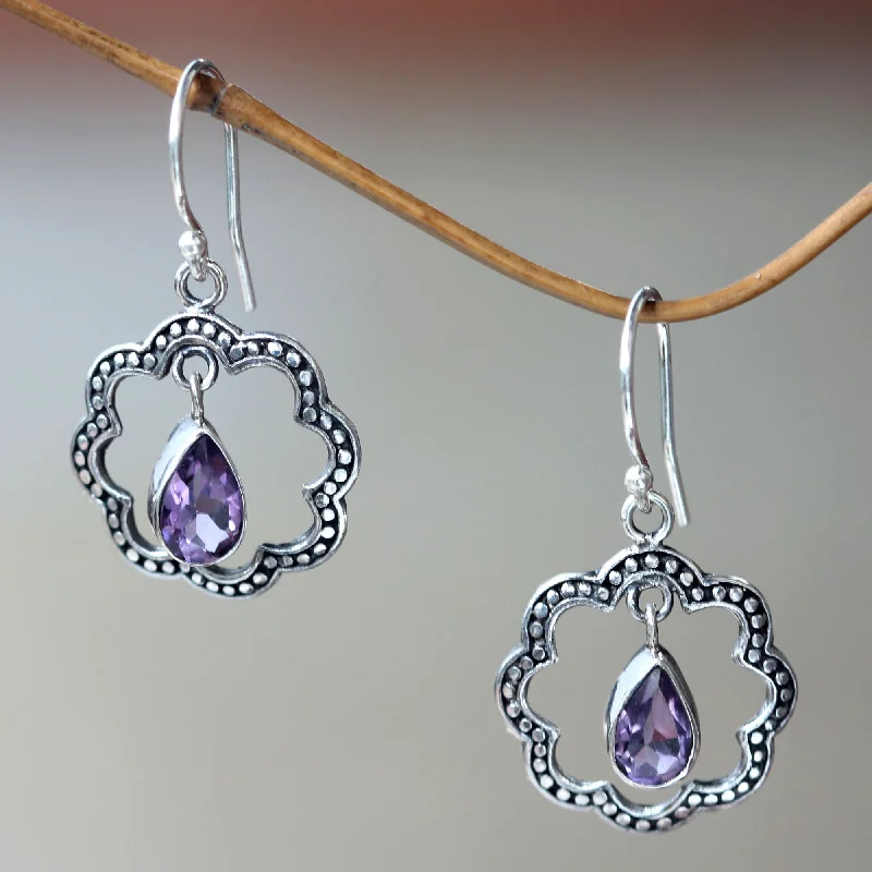 Your Dream Jewelry At Dream Prices Flower Halo Floral Fair Trade Silver Earrings with Amethyst