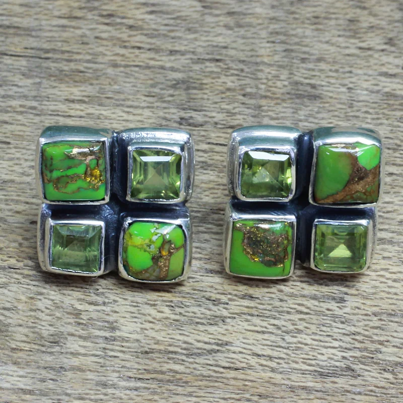 Exclusive Jewelry Sale – Grab Timeless Pieces Now Forest Delight Peridot and Green Composite Turquoise Button Earrings