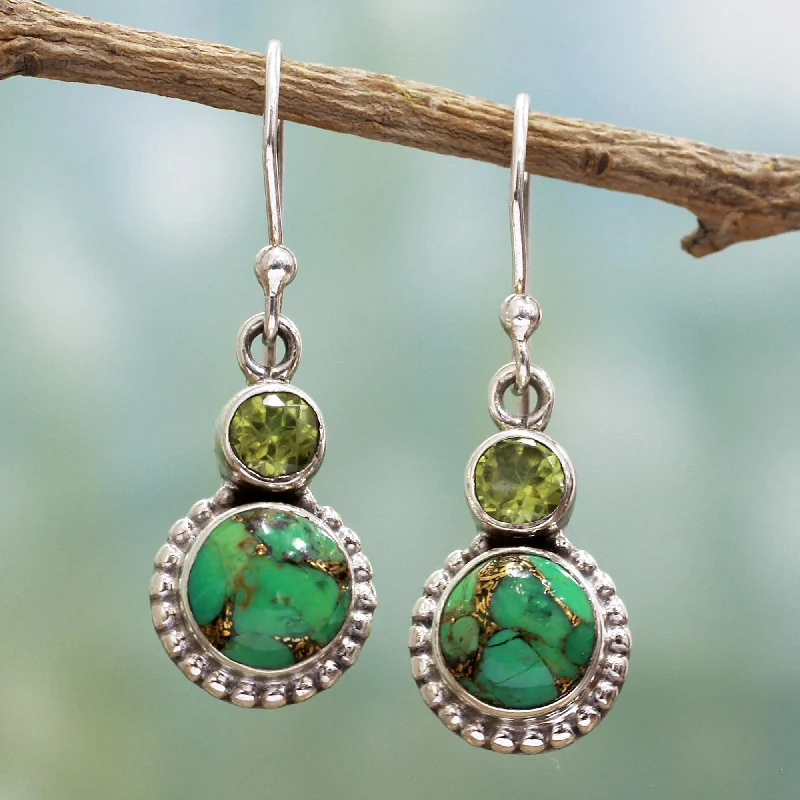 Flash Jewelry Sale – Get Stunning Pieces At Low Prices Forest Floor Peridot, Composite Turquoise, and Sterling Silver Earring