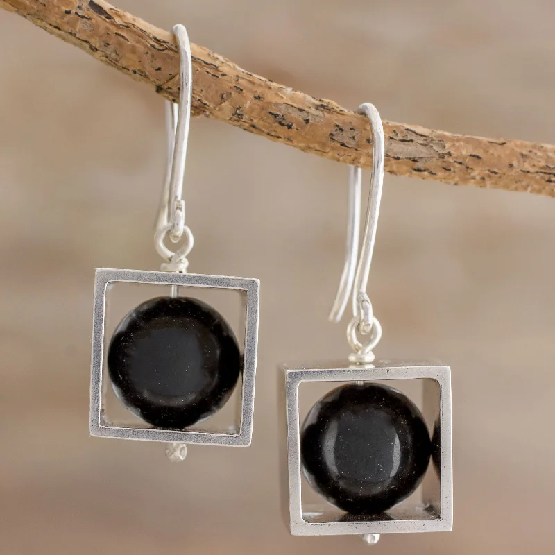 Seasonal Jewelry Deals – Elevate Your Style Frames Square Sterling Silver Frame with Onyx Orb Dangle Earrings