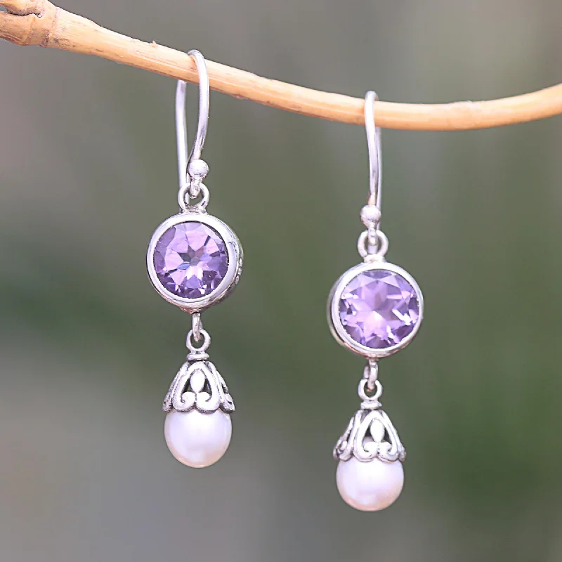Jewelry Sale Bonanza – Grab Your Sparkle Now Fruit of Light Amethyst and Cultured Pearl Dangle Earrings from Bali