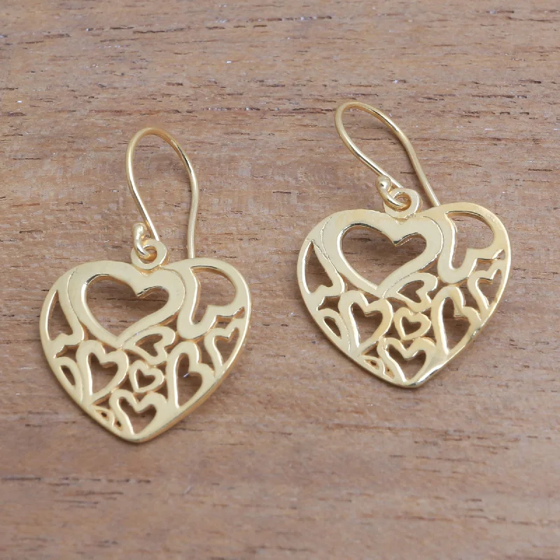 Premium Jewelry, Premium Discounts – Act Fast Full-Hearted Heart Motif 18k Gold Plated Sterling Silver Dangle Earrings