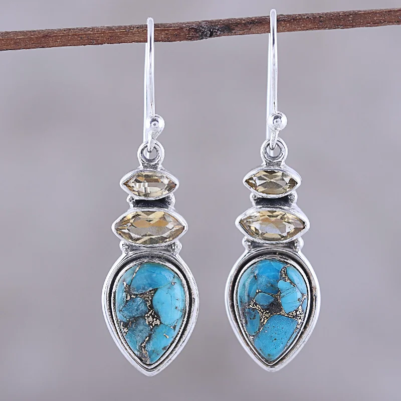 Huge Markdowns On Premium Jewelry Styles Gemstone Allure Citrine and Composite Turquoise Dangle Earrings from India